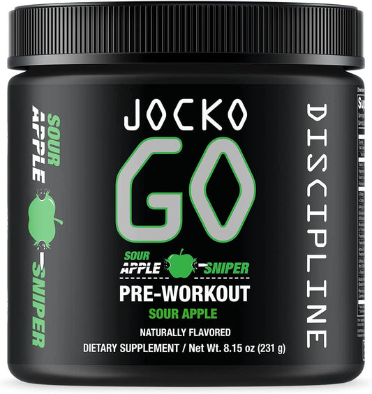 Jocko GO Pre Workout (Sour Apple Sniper) - Keto, Vitamin C, L Theanine, Caffeine, L Citrulline, Rhodiola, Sugar Free Nootropic Blend - Supports Muscle Pump, Endurance and Recovery - 30 Servings