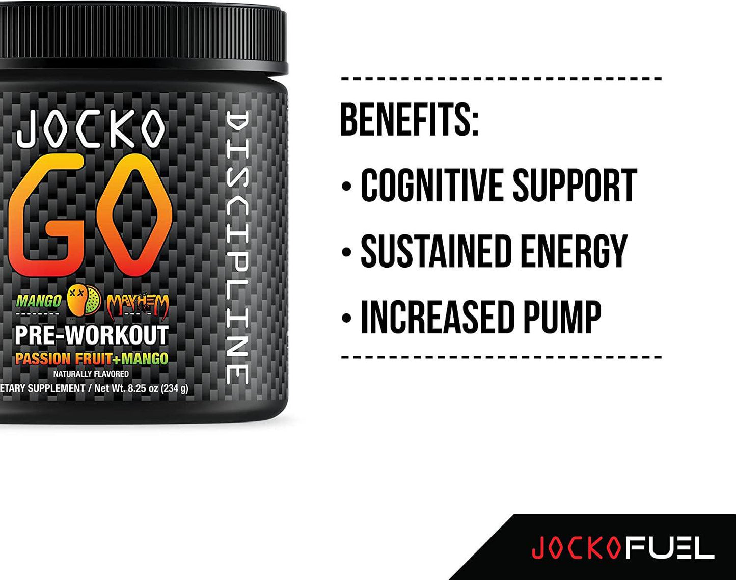 Jocko GO Pre Workout (Mango Mayhem) - Keto, Vitamin C, L Theanine, Caffeine, L Citrulline, Rhodiola, Sugar Free Nootropic Blend - Supports Muscle Pump, Endurance and Recovery - 30 Servings