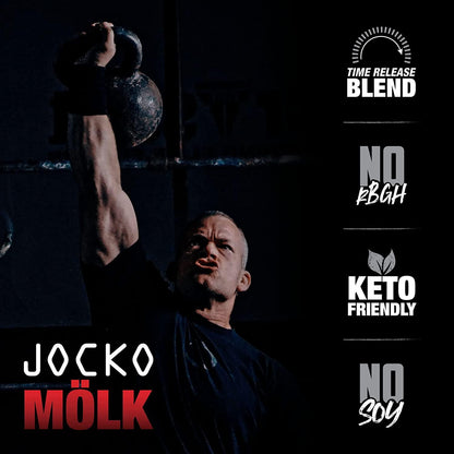 Jocko Mölk by Origin Labs - Whey Isolate Protein Powder - Strawberry Flavor - Sugar-Free Monkfruit Blend - Amino Acids and Probiotics - 31 Servings - 2 Pounds