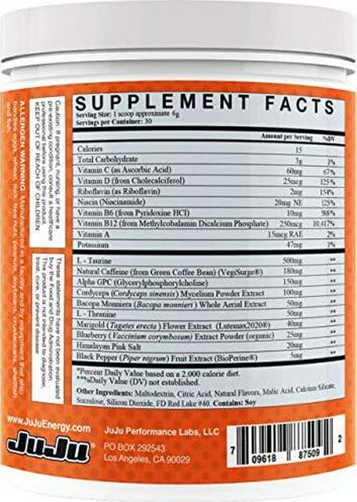 JuJu Energy - Tropical Juggernaut Tub - Professional Grade Gaming Energy Drink Mix - Sugar-Free Energy Supplement Supports Focus, Energy, Reaction time, Eye Health. Natural Caffeine, Vitamins.