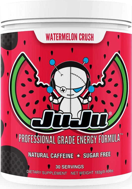 JuJu Energy - Watermelon Crush Tub - Professional Grade Gaming Energy Drink Mix - Sugar-Free Energy Supplement Supports Focus, Energy, Reaction time, Eye Health. Natural Caffeine, Vitamins