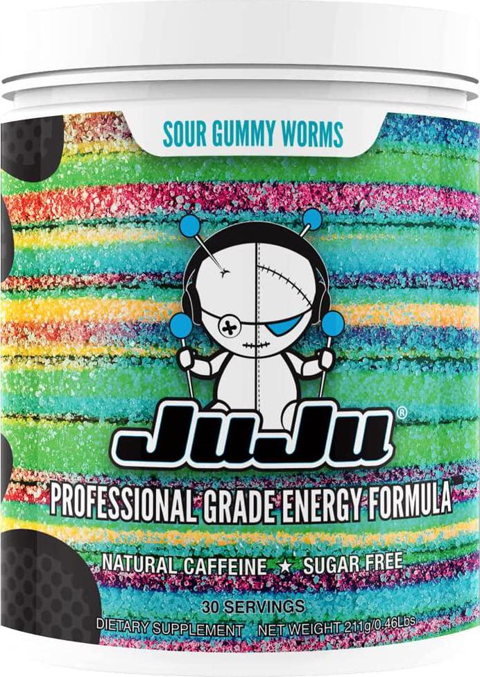 JuJu Gaming Energy Drink Sour Gummy Worms - Healthy Supplement Increases Focus, Energy, Reaction time, Eye Health. Natural Caffeine, nootropics, Vitamins. Sugar-Free, Keto.