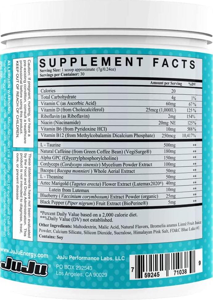 JuJu Gaming Energy Drink Sour Gummy Worms - Healthy Supplement Increases Focus, Energy, Reaction time, Eye Health. Natural Caffeine, nootropics, Vitamins. Sugar-Free, Keto.