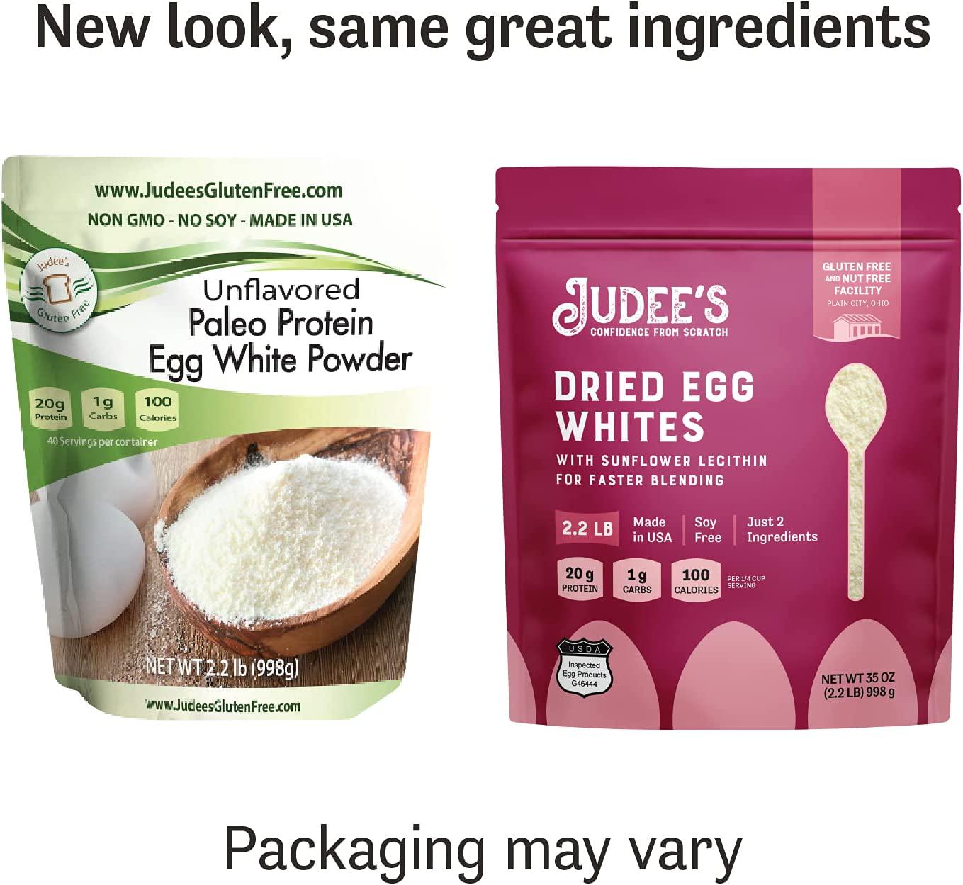Judee s Unflavored Egg White Protein Powder for Fast Blending 2.2 lb - 100% Non-GMO, Keto-Friendly, Pasteurized - Dairy-Free, Soy-Free, Paleo-Friendly, Gluten-Free and Nut-Free - Made in USA