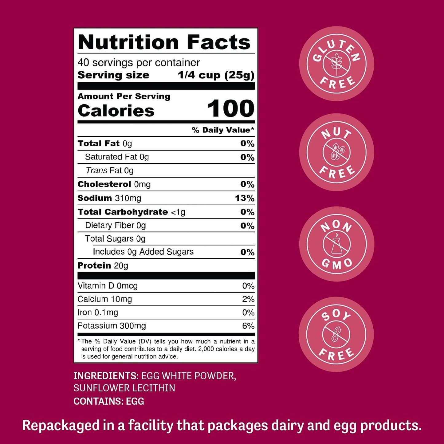 Judee s Unflavored Egg White Protein Powder for Fast Blending 2.2 lb - 100% Non-GMO, Keto-Friendly, Pasteurized - Dairy-Free, Soy-Free, Paleo-Friendly, Gluten-Free and Nut-Free - Made in USA