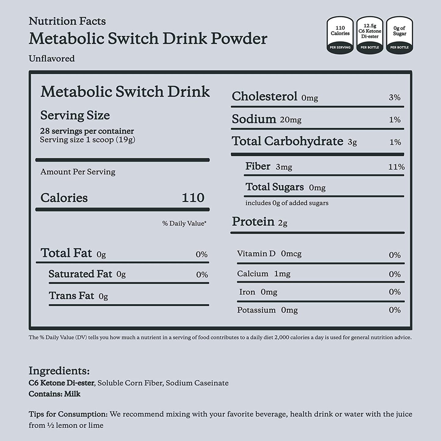 Juvenescence Metabolic Switch Ketone Drink and Powder - Switch on Ketosis - BHB - 18.4 oz. Powder (28 Servings) + 28 Count Drinks (2.5 oz Each).