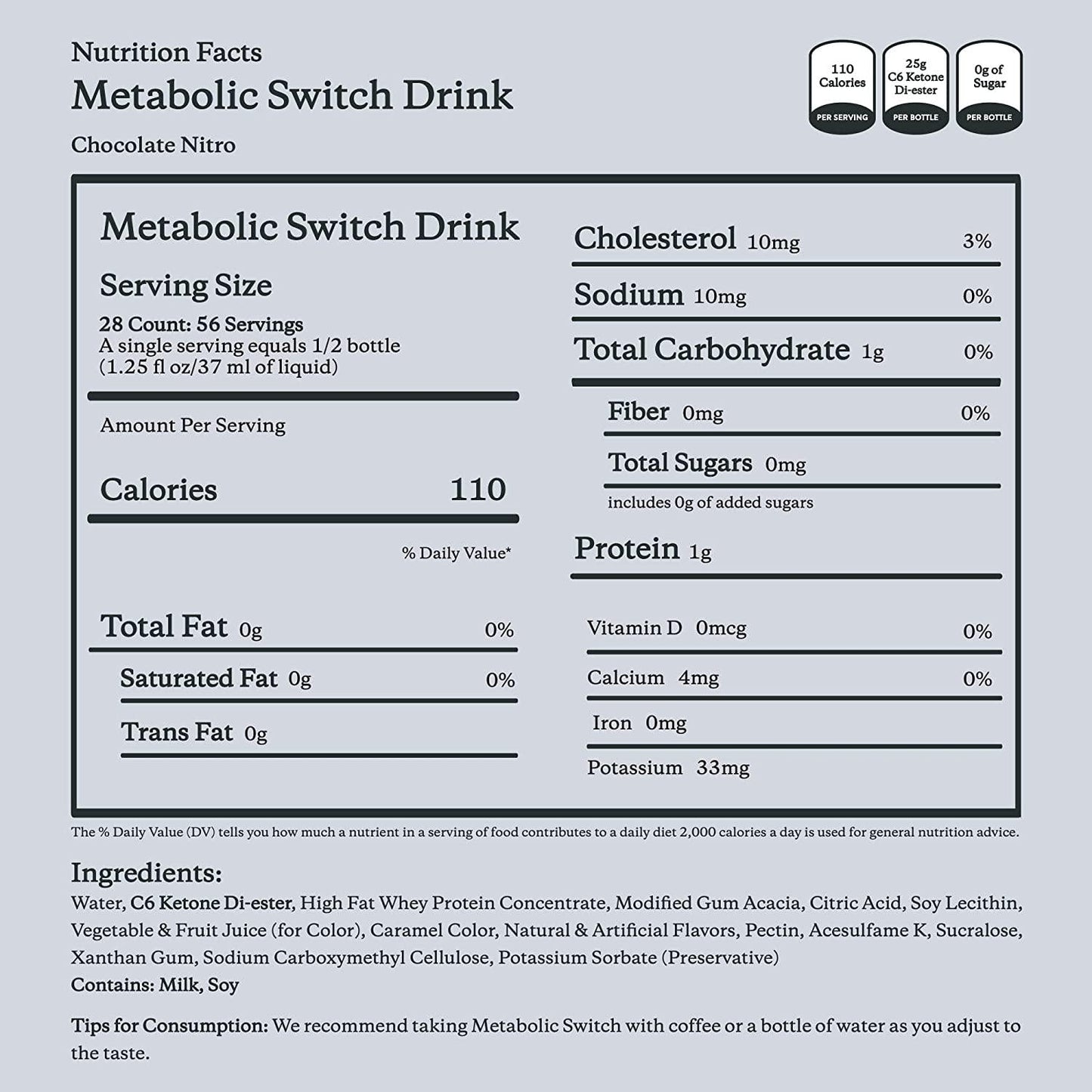 Juvenescence Metabolic Switch Ketone Drink and Powder - Switch on Ketosis - BHB - 18.4 oz. Powder (28 Servings) + 28 Count Drinks (2.5 oz Each).