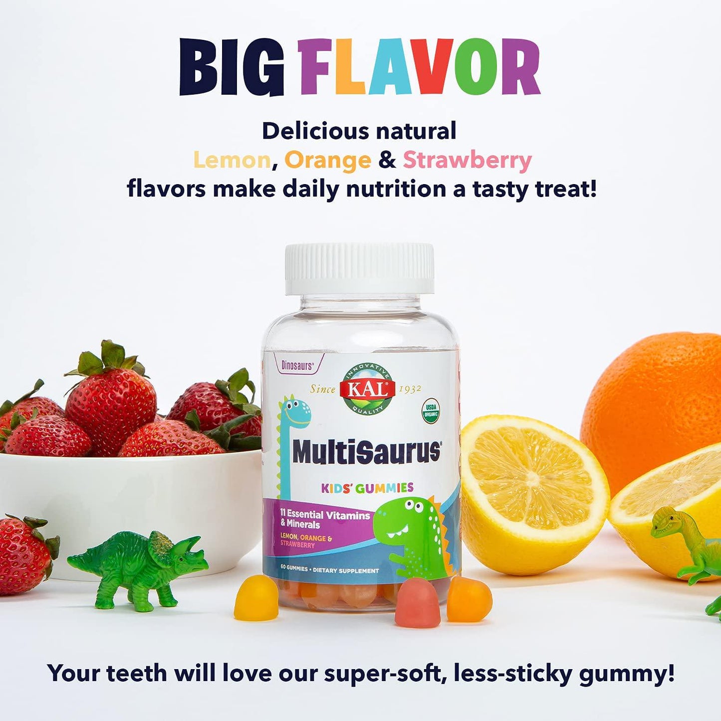 KAL MultiSaurus Kids’ Gummies | USDA Organic Multivitamin and Mineral for Children | Vegan, Gluten Free | 30 Serv, 60 Ct