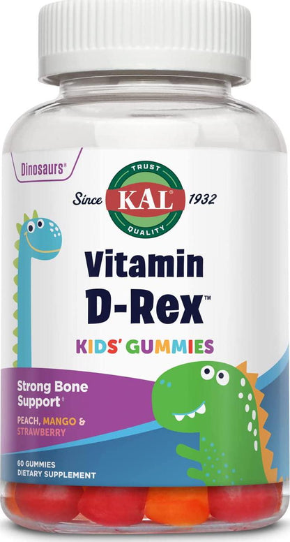 KAL Vitamin D-Rex Kids Gummies | Healthy Immune, Heart, Bone and Oral Support | Vegetarian, Gluten Free | 60 Ct