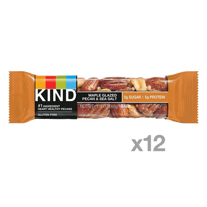 KIND Bars, Honey Roasted Nuts and Sea Salt, Gluten Free, Low Sugar, 1.4oz, 12 Count and Bars, Maple Glazed Pecan and Sea Salt, Gluten Free, Low Sugar, 1.4oz, 12 Count