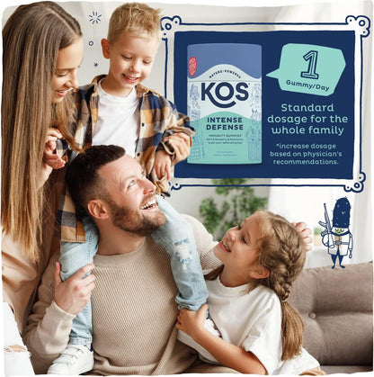 KOS Immune Support Gummies - Sugar and Gelatin Free Elderberry Gummies with Vitamin C and Zinc, Vitamin D, Vitamin B6 and B12 for Adults and Kids - Individually Wrapped Chewable Multivitamins - 30 Day Supply