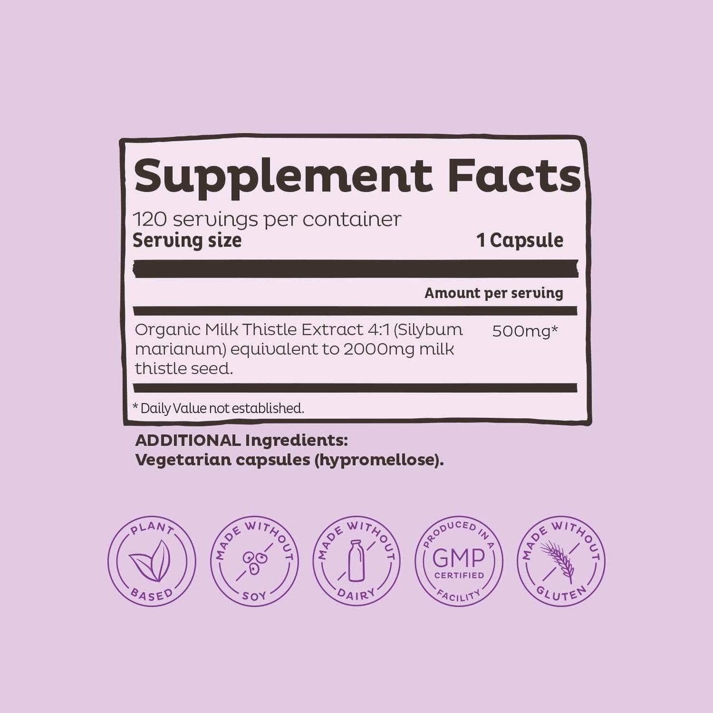 KOS Milk Thistle Capsules - 500mg Potent Milk Thistle Seed Extract - Powerful Detox Enhancer, Promotes Healthy Digestion, Natural Liver Health Support - 120 Plant-Based Capsules