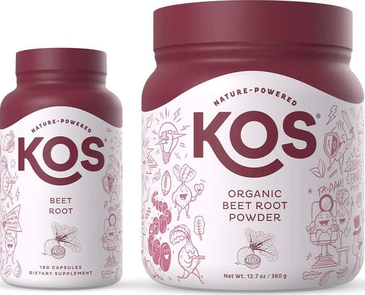KOS Organic Beet Root Powder + Organic Beet Root Capsules Bundle