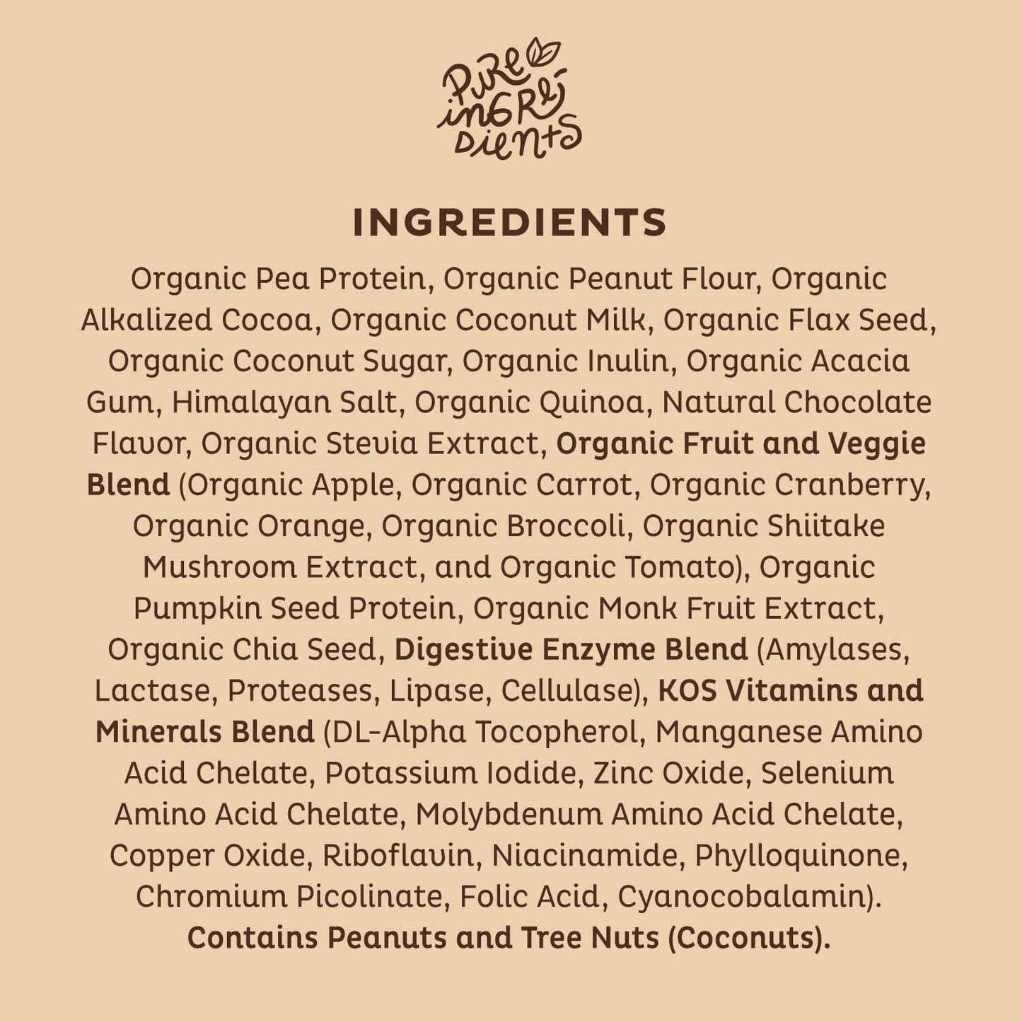 KOS Organic Plant Based Protein Powder, Chocolate Peanut Butter - Delicious Vegan Protein Powder - Keto Friendly, Gluten Free, Dairy Free and Soy Free - 1.3 Pounds, 15 Servings