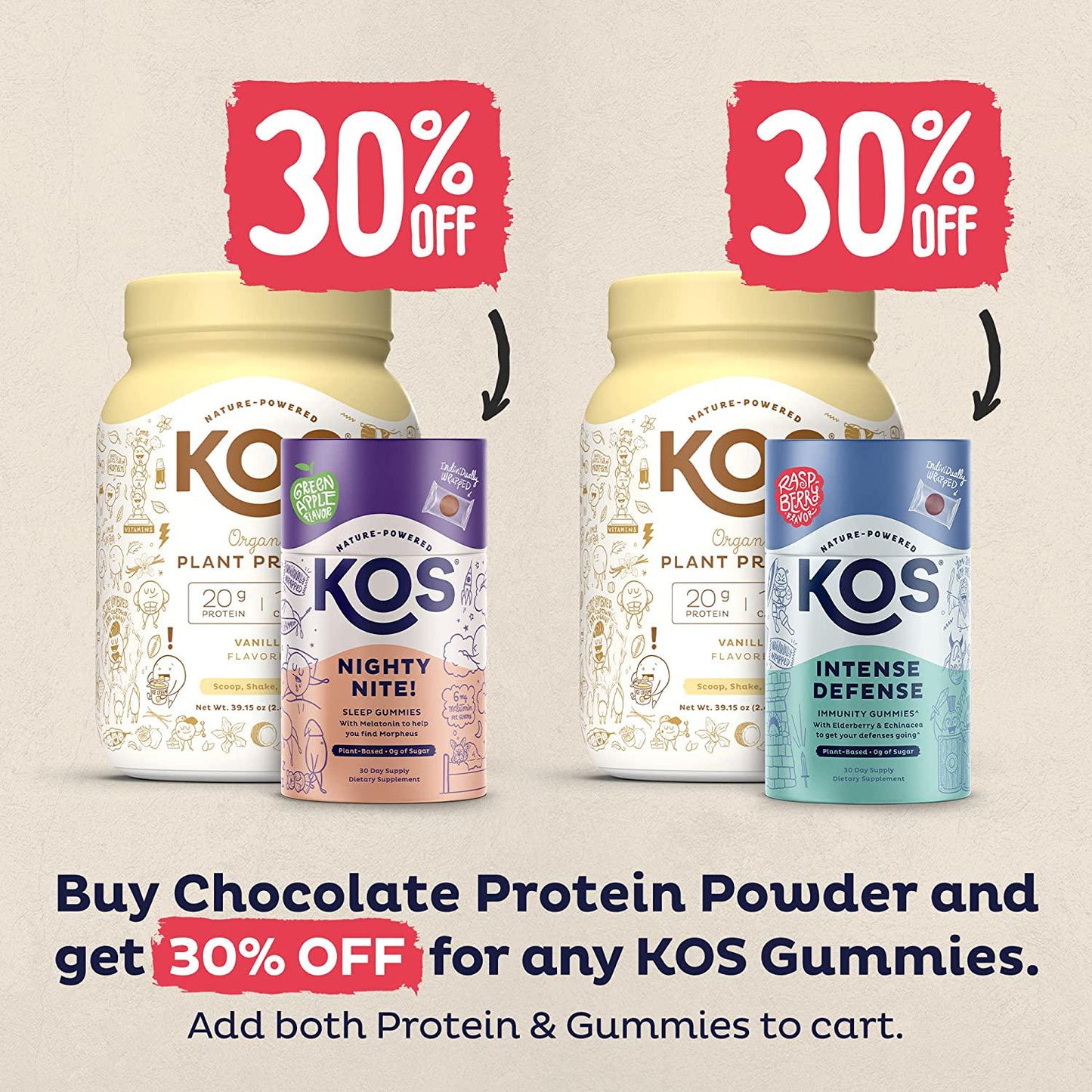 KOS Organic Plant Based Protein Powder, Vanilla - Delicious Vegan Protein Powder - Keto Friendly, Gluten Free, Dairy Free and Soy Free - 2.4 Pounds, 30 Servings