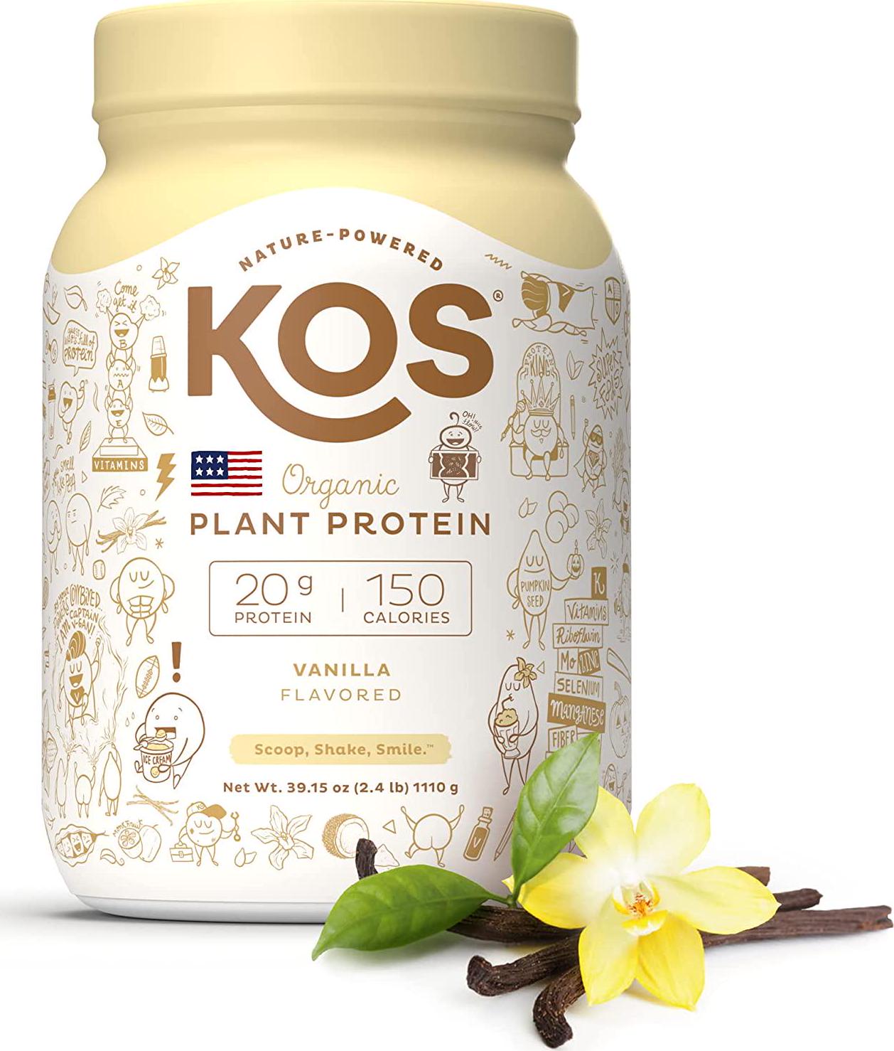 KOS Organic Plant Based Protein Powder, Vanilla - Delicious Vegan Protein Powder - Keto Friendly, Gluten Free, Dairy Free and Soy Free - 2.4 Pounds, 30 Servings