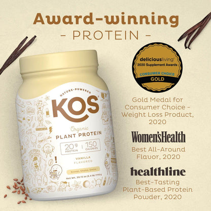 KOS Organic Plant Based Protein Powder, Vanilla - Delicious Vegan Protein Powder - Keto Friendly, Gluten Free, Dairy Free and Soy Free - 2.4 Pounds, 30 Servings