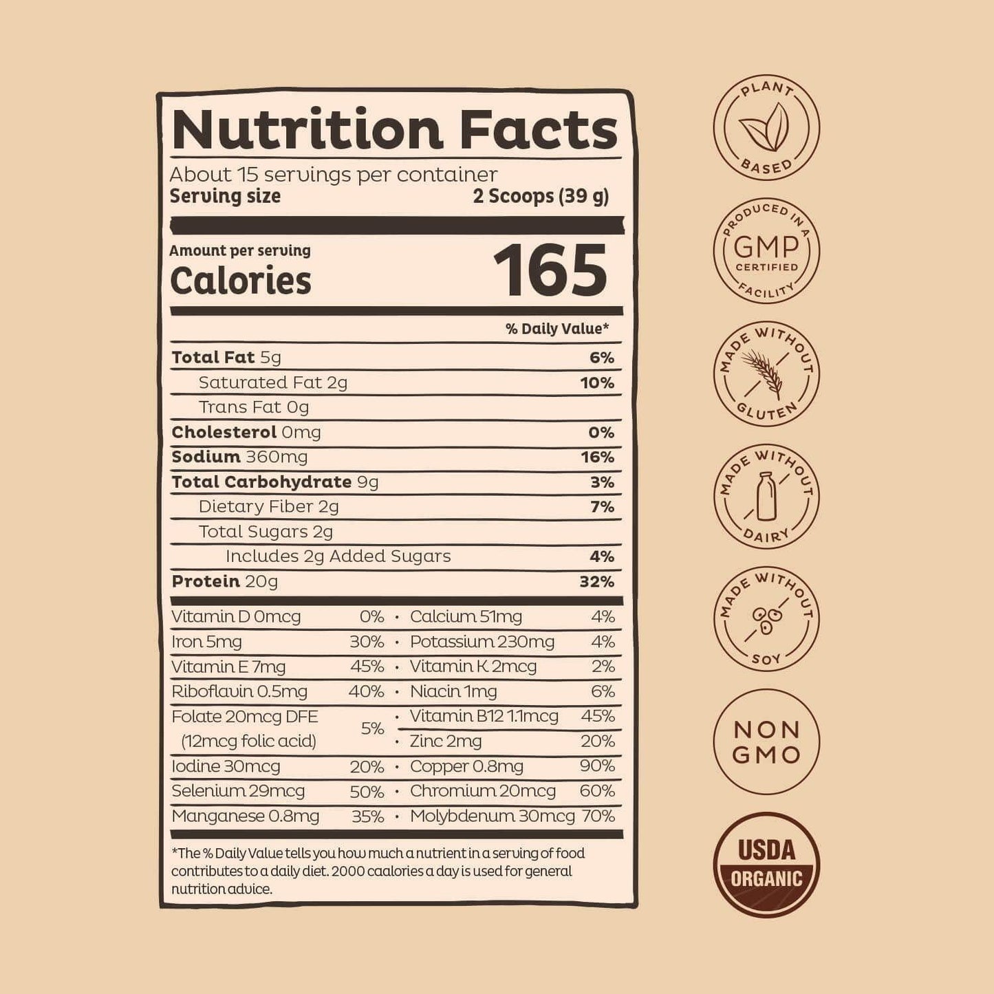 KOS Organic Plant Based Protein Powder, Chocolate Peanut Butter - Delicious Vegan Protein Powder - Keto Friendly, Gluten Free, Dairy Free and Soy Free - 1.3 Pounds, 15 Servings