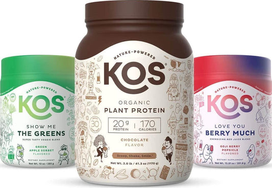 KOS PowerPlant Bundle (Organic Plant-Based Chocolate Protein Powder + Organic Reds Blend + Organic Greens Blend)