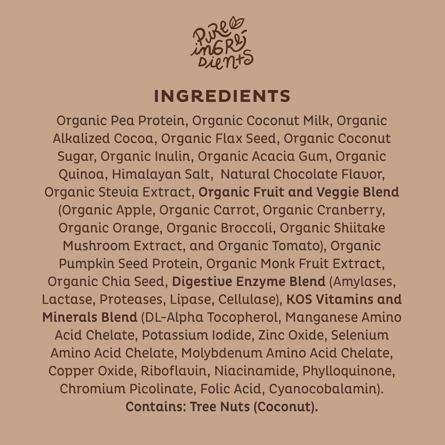 KOS Vegan Protein Powder, Chocolate - Low Carb Pea Protein Blend - Plant Based Protein Powder - USDA Organic, Keto, Gluten, Soy and Dairy Free - Meal Replacement for Women and Men - 30 Servings