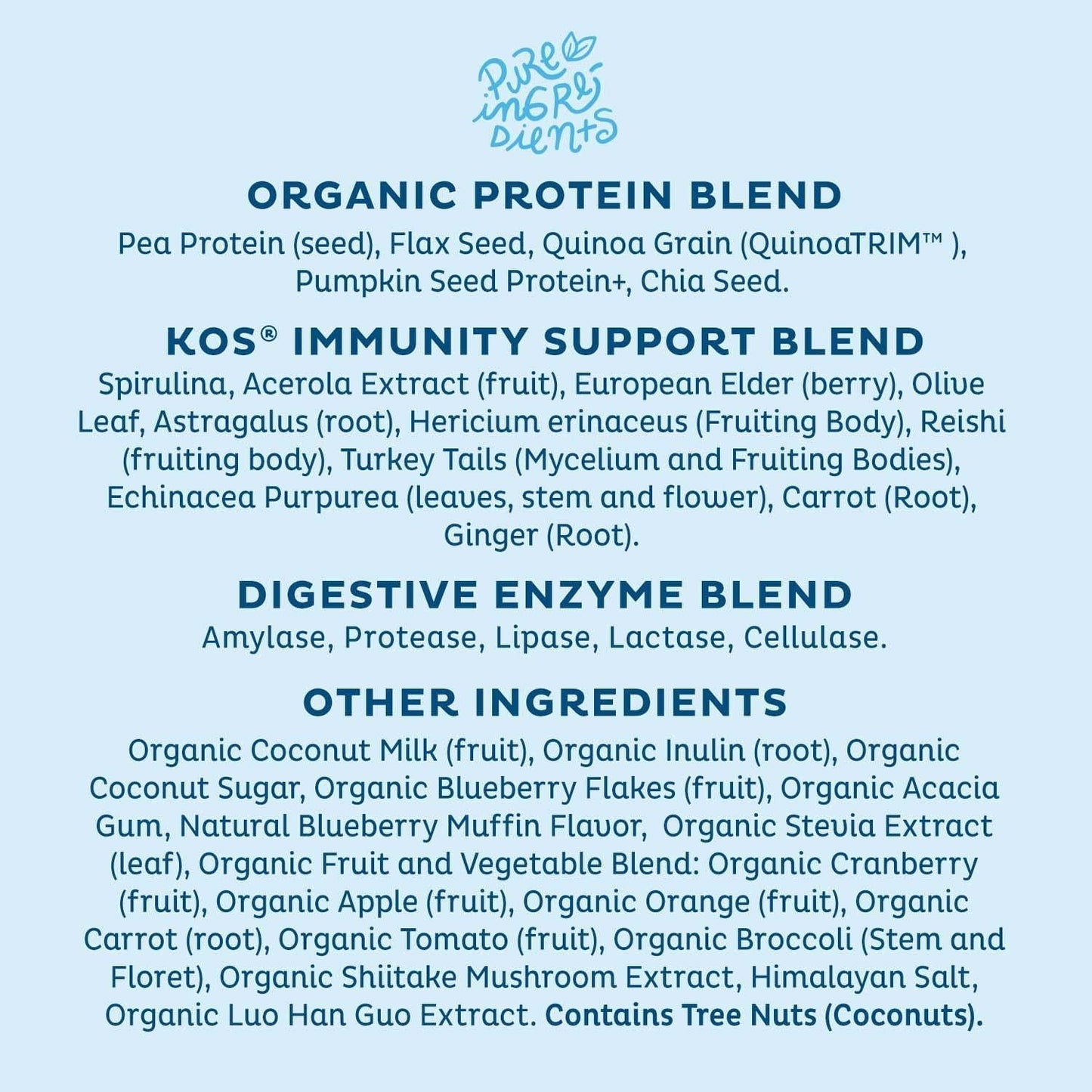 KOS Vegan Protein Powder - Blueberry Muffin Protein Powder - Added Blue Spirulina and Immune Support - Soy, Gluten and Dairy Free - 14 Servings