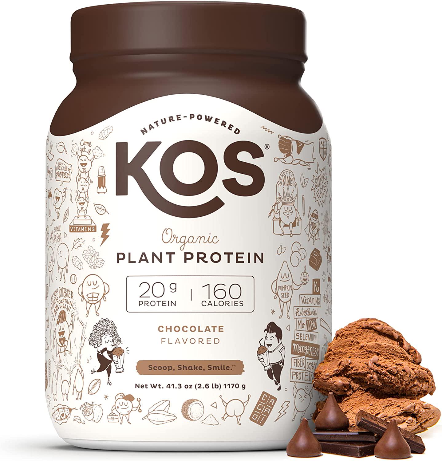 KOS Vegan Protein Powder, Chocolate - Low Carb Pea Protein Blend - Plant Based Protein Powder - USDA Organic, Keto, Gluten, Soy and Dairy Free - Meal Replacement for Women and Men - 30 Servings