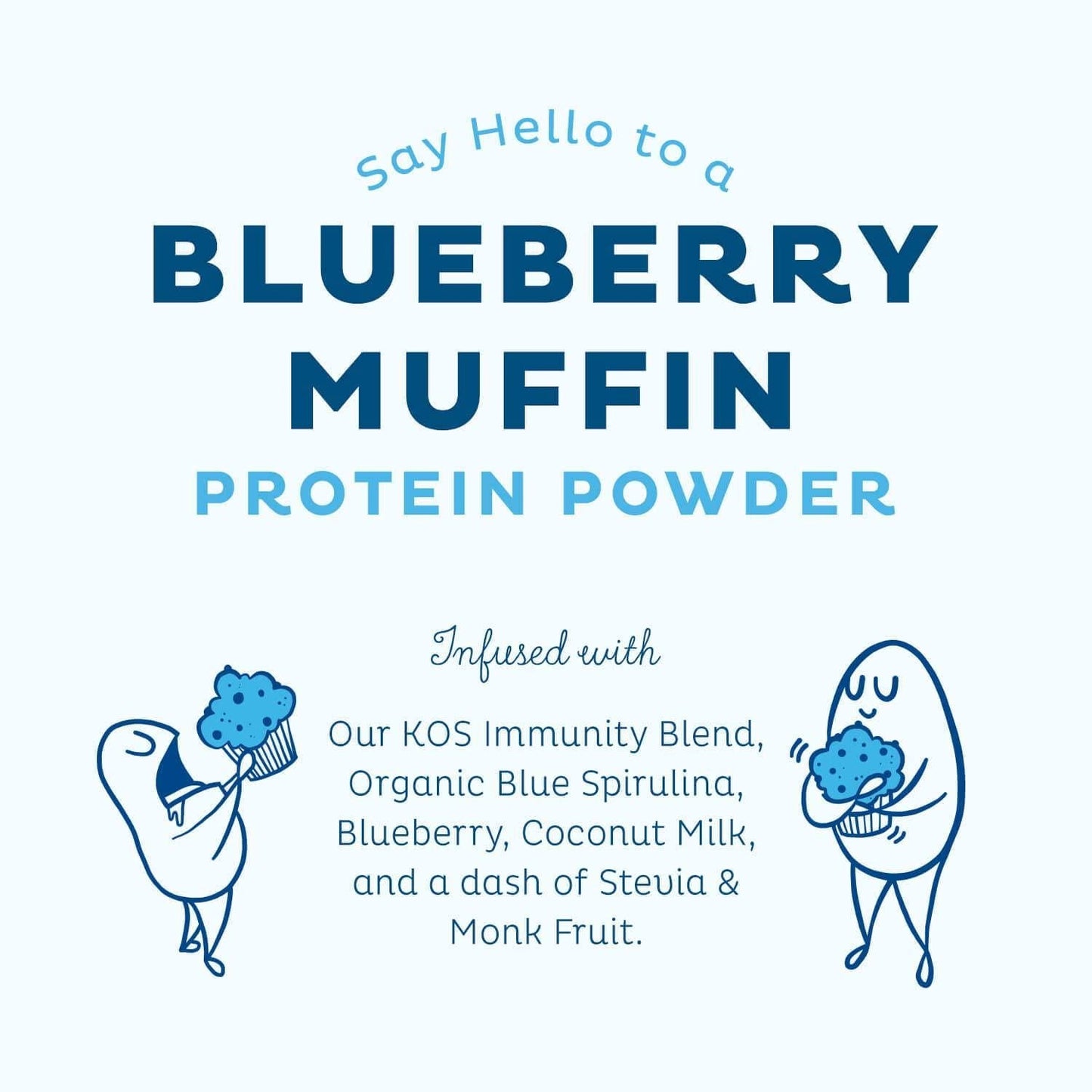 KOS Vegan Protein Powder - Blueberry Muffin Protein Powder - Added Blue Spirulina and Immune Support - Soy, Gluten and Dairy Free - 14 Servings