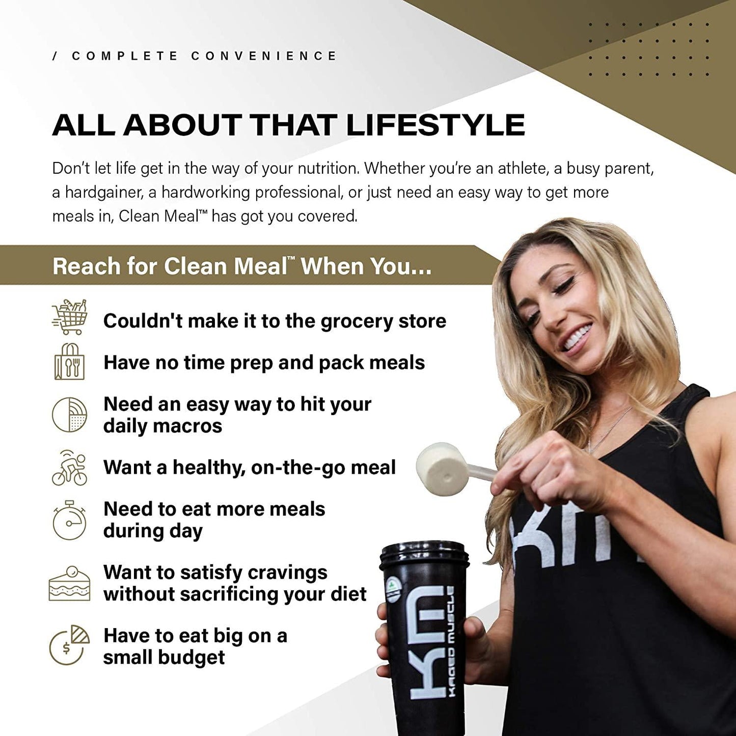 Kaged Muscle Clean Meal; Meal Replacement Shake with Whey Protein Isolate, Clean Carbs, MCT Oil Fats, Organic Vitamins and Minerals, Snickerdoodle, 20 Servings