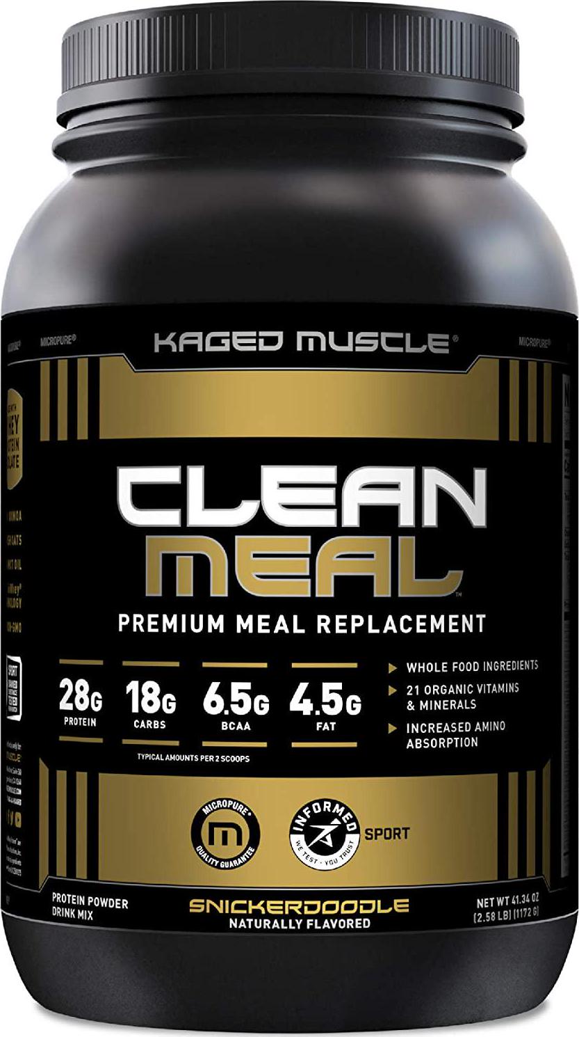 Kaged Muscle Clean Meal; Meal Replacement Shake with Whey Protein Isolate, Clean Carbs, MCT Oil Fats, Organic Vitamins and Minerals, Snickerdoodle, 20 Servings