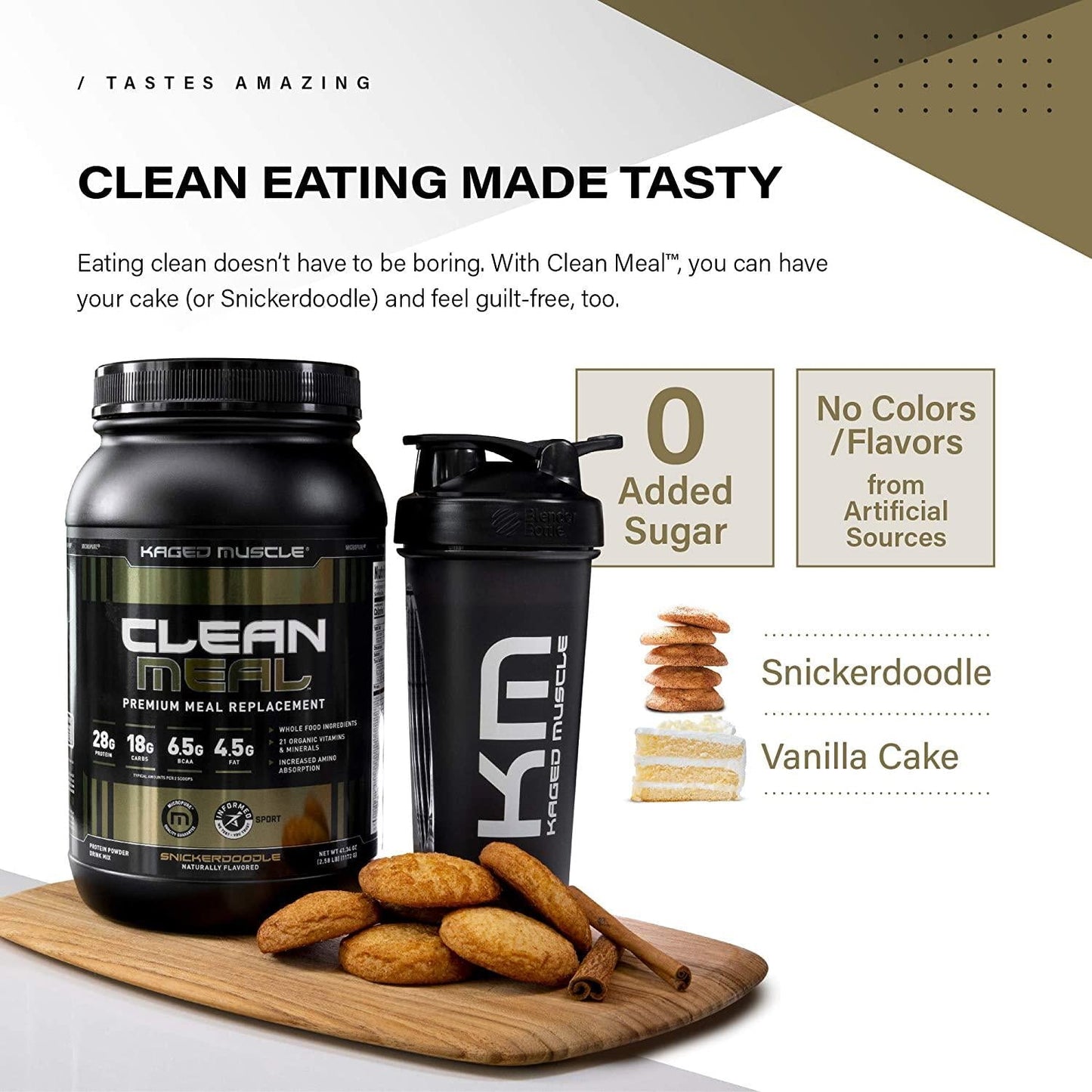 Kaged Muscle Clean Meal; Meal Replacement Shake with Whey Protein Isolate, Clean Carbs, MCT Oil Fats, Organic Vitamins and Minerals, Snickerdoodle, 20 Servings