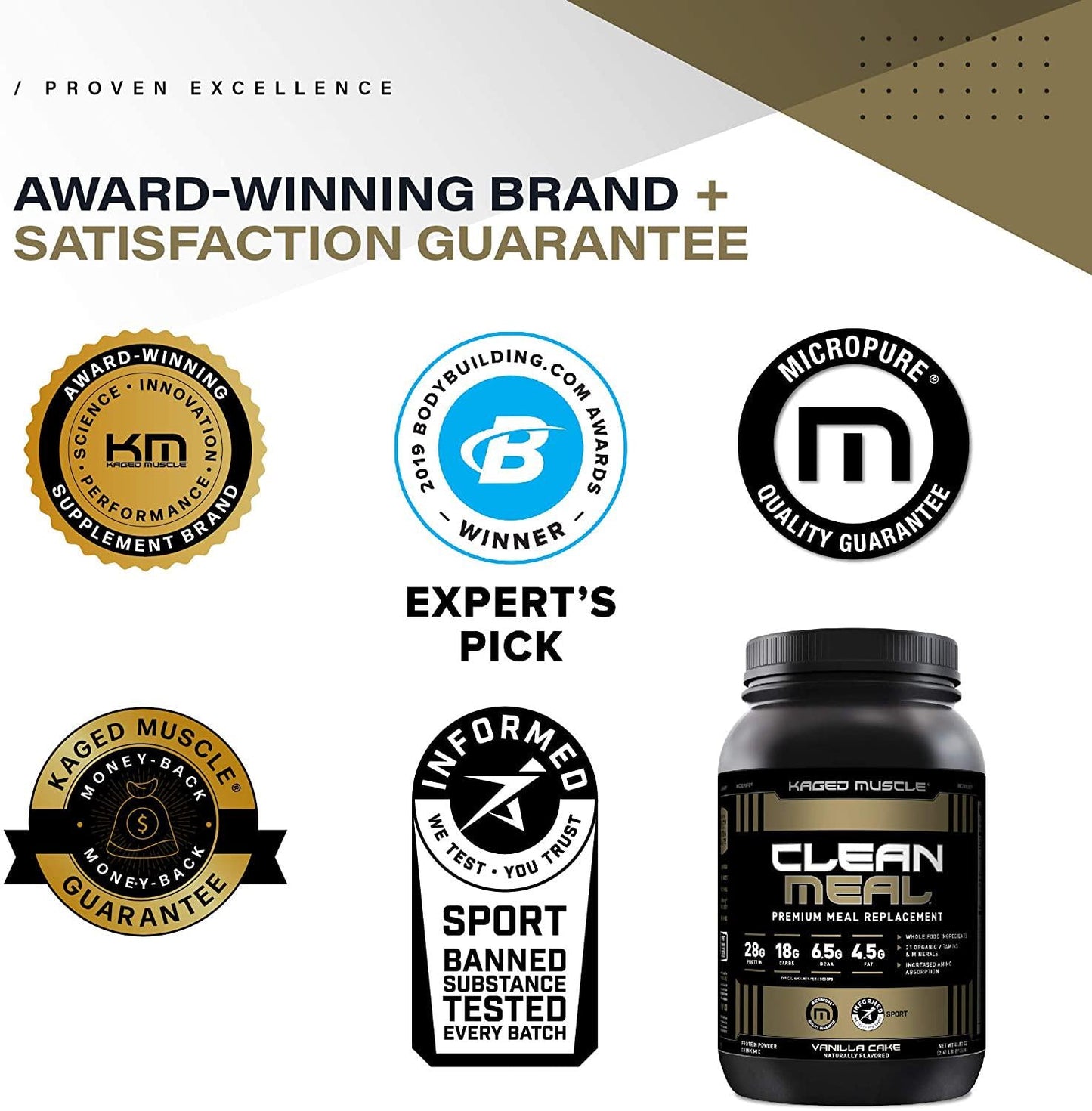 Kaged Muscle Clean Meal; Meal Replacement Shake with Whey Protein Isolate, Clean Carbs, MCT Oil Fats, Organic Vitamins and Minerals, Snickerdoodle, 20 Servings