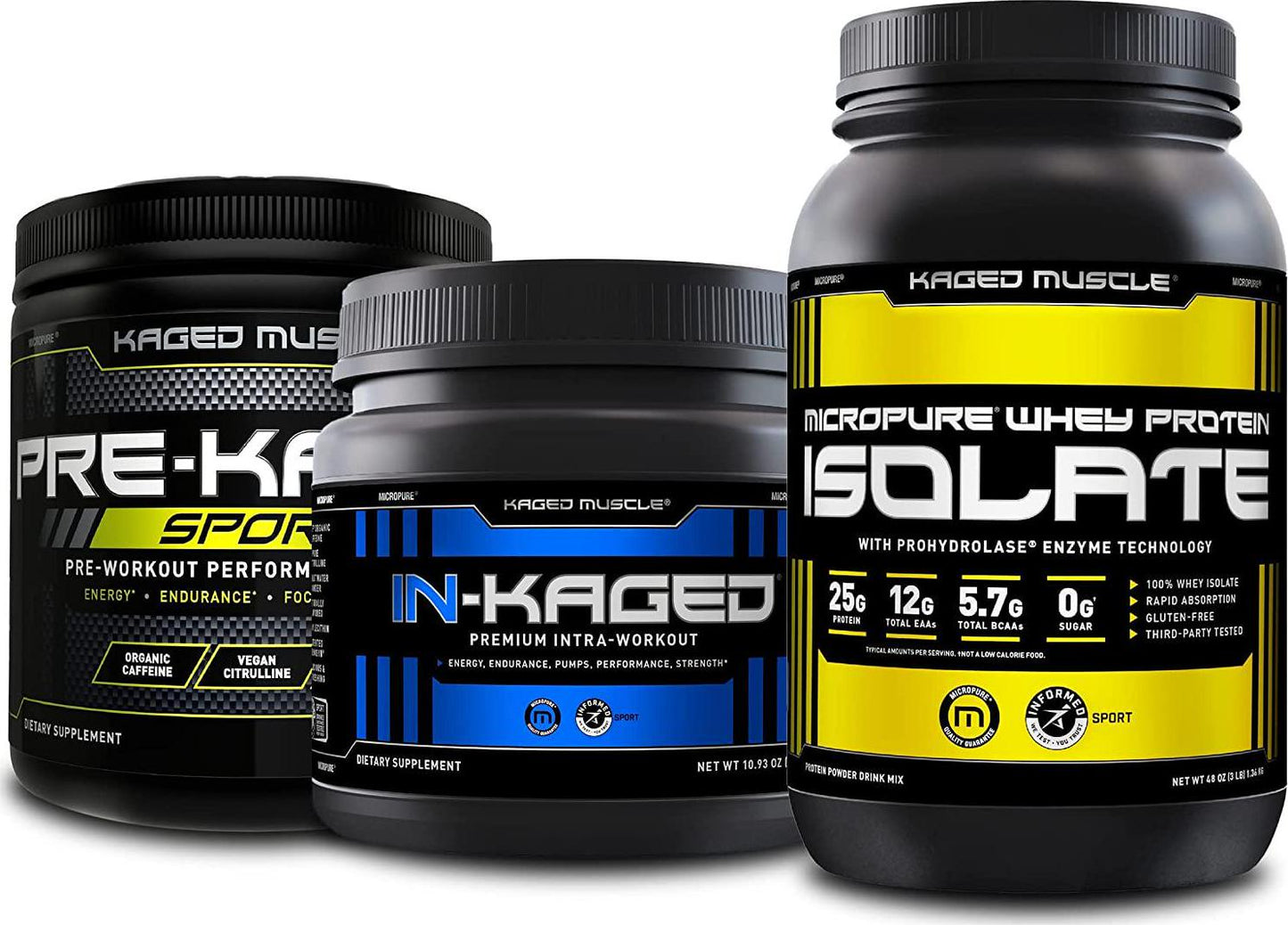 Kaged Muscle Ultimate Workout Bundle, Includes Pre-Workout, Intra-Workout, Whey Protein, (Glacier Grape, Watermelon, Vanilla)