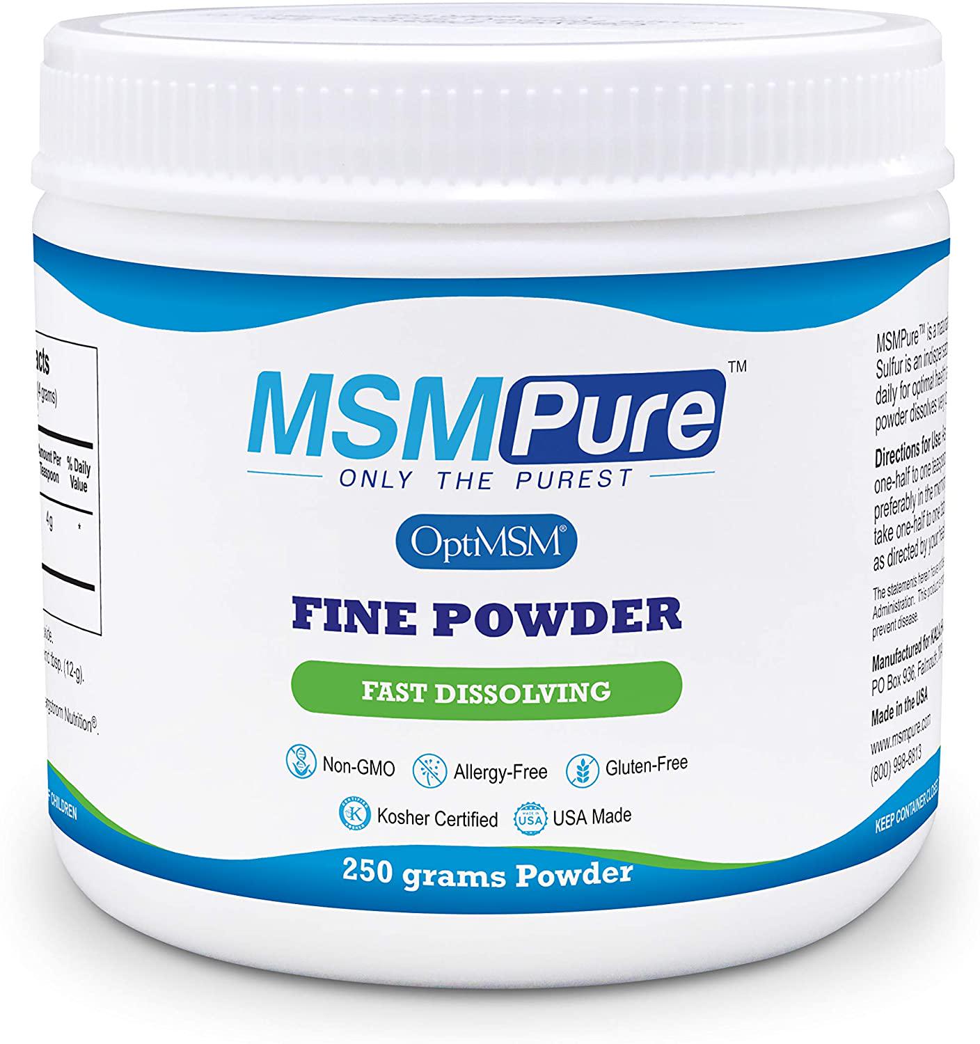 Kala Health MSMPure Fine Powder, Fast Dissolving Organic Sulfur Crystals, 99% Pure Distilled MSM Supplement, Made in USA, 8.8 oz