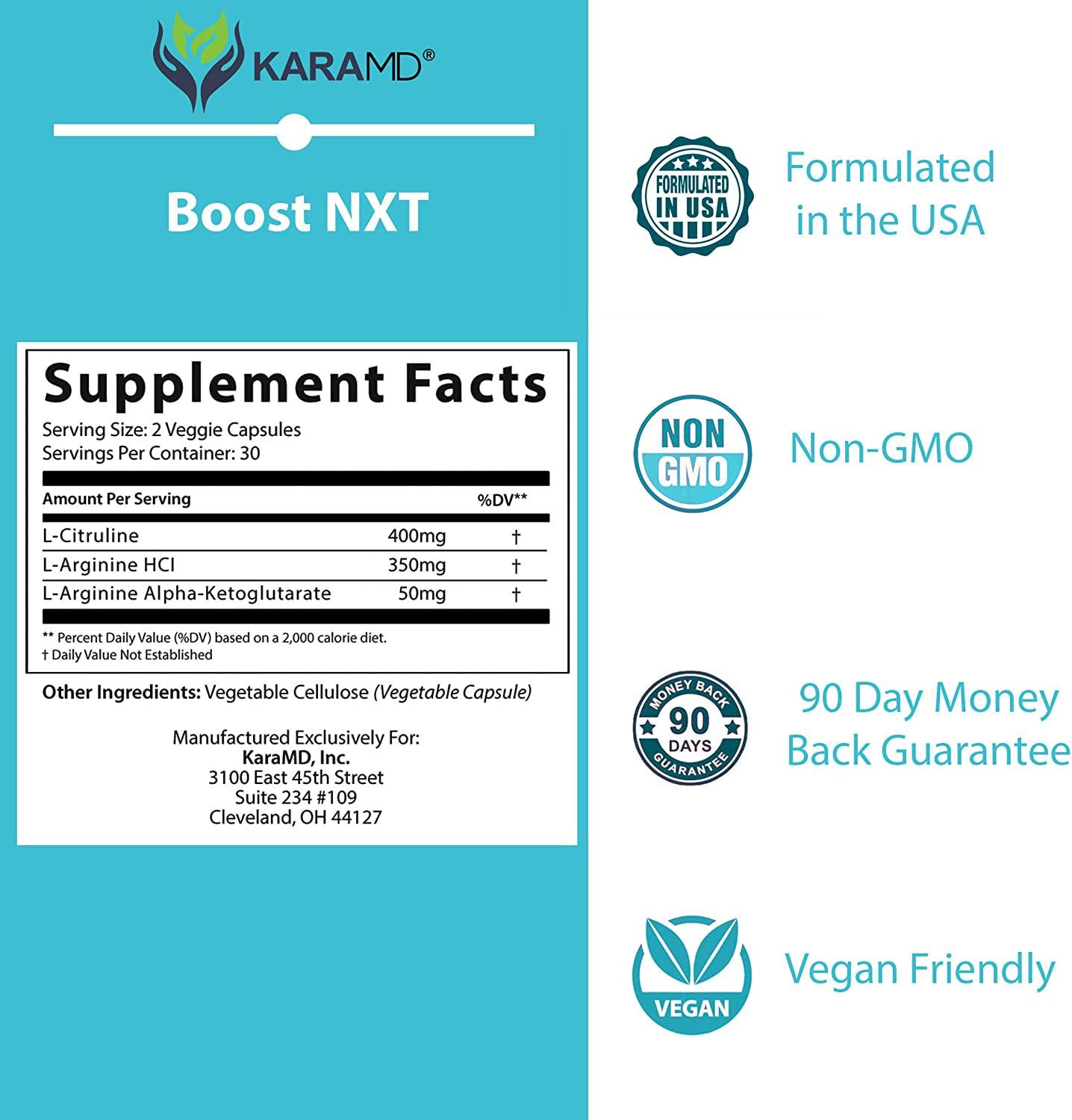 KaraMD Boost NXT | Doctor Formulated Nitric Oxide Booster Supplement Circulation and Blood Flow Enhancement for Improved Energy, Muscle Building and Heart Health, 30 Servings