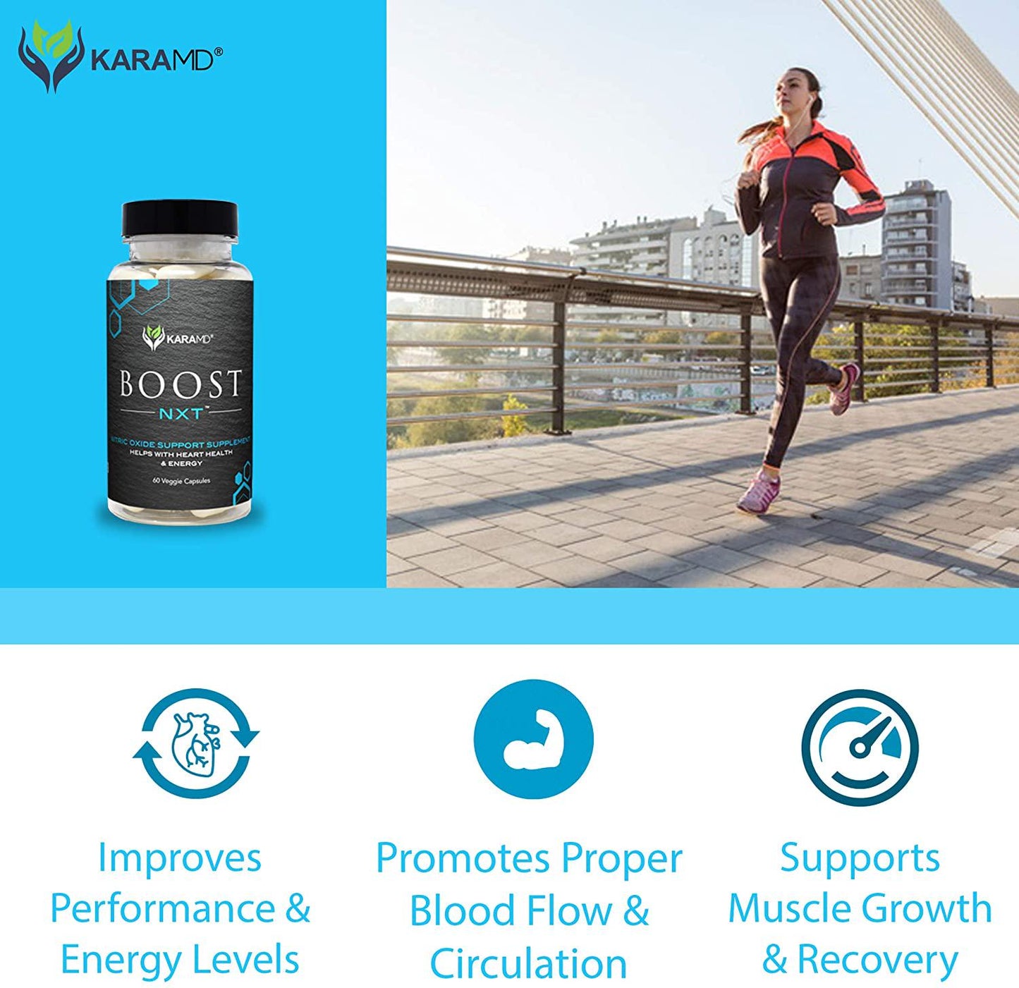 KaraMD Boost NXT | Doctor Formulated Nitric Oxide Booster Supplement Circulation and Blood Flow Enhancement for Improved Energy, Muscle Building and Heart Health, 30 Servings