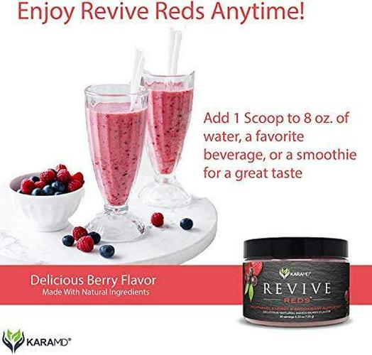 KaraMD Revive Reds | Dr Formulated Polyphenal Energy Booster Supplement | Natural and Non-GMO Superfoods Powder | Immune System Support and Complete Digestive Enzymes, 30 Concentrated Servings