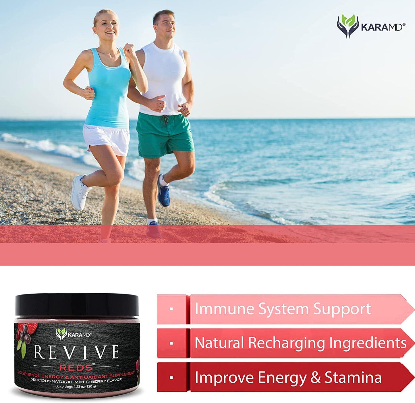 KaraMD Revive Reds | Dr Formulated Polyphenal Energy Booster Supplement | Natural and Non-GMO Superfoods Powder | Immune System Support and Complete Digestive Enzymes, 4 Multi-Unit Packs
