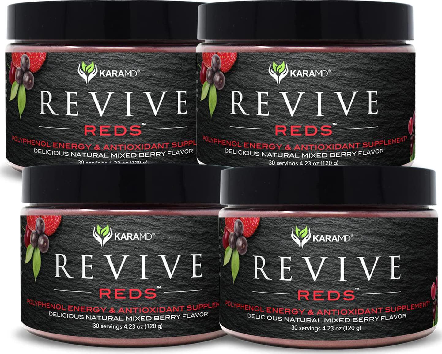 KaraMD Revive Reds | Dr Formulated Polyphenal Energy Booster Supplement | Natural and Non-GMO Superfoods Powder | Immune System Support and Complete Digestive Enzymes, 4 Multi-Unit Packs
