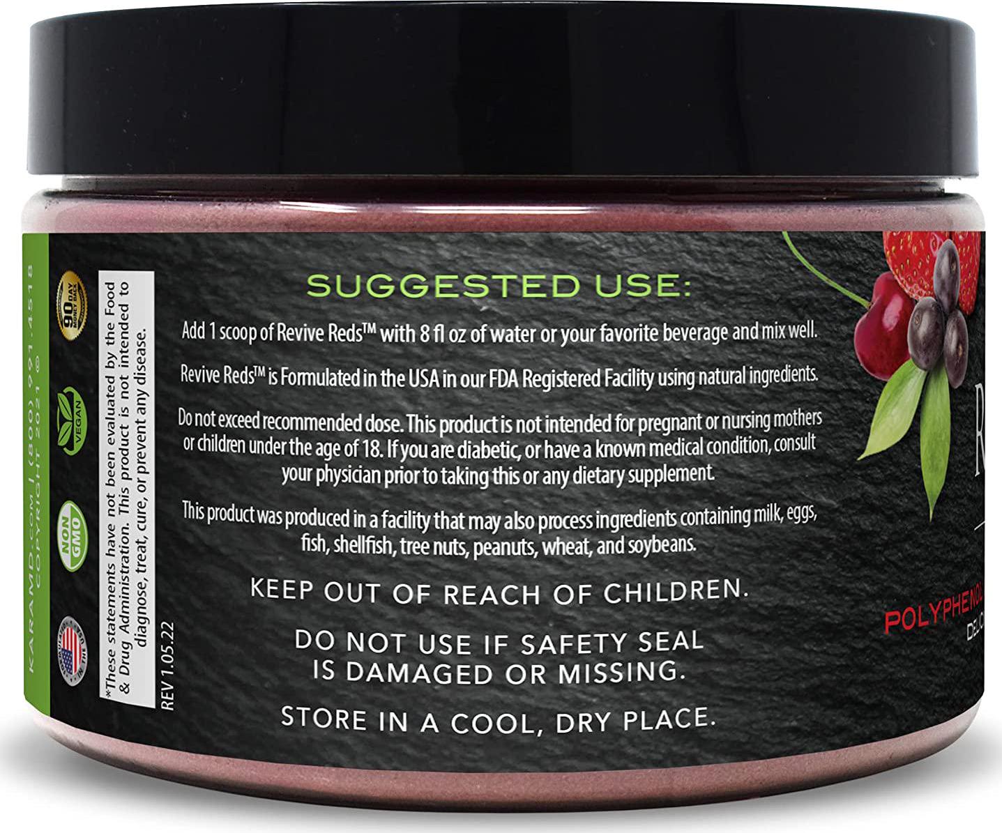 KaraMD Revive Reds | Dr Formulated Polyphenal Energy Booster Supplement | Natural and Non-GMO Superfoods Powder | Immune System Support and Complete Digestive Enzymes, 4 Multi-Unit Packs