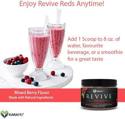 KaraMD Revive Reds | Dr Formulated Polyphenal Energy Booster Supplement | Natural and Non-GMO Superfoods Powder | Immune System Support and Complete Digestive Enzymes, 4 Multi-Unit Packs