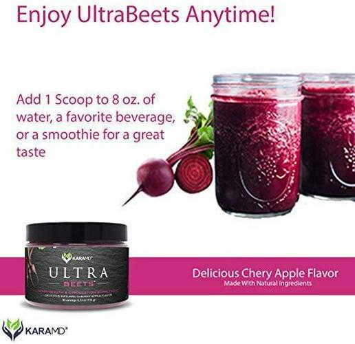 KaraMD UltraBeets | Doctor Formulated Beets Superfood Powder | Natural, Non-GMO, Vegan Nitric Oxide Booster Supplement | Supports Heart Health, Circulation and Energy, 30 Servings