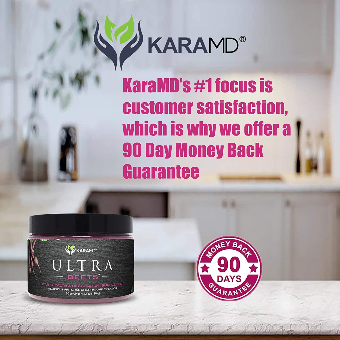 KaraMD UltraBeets | Doctor Formulated Beets Superfood Powder | Natural, Non-GMO, Vegan Nitric Oxide Booster Supplement | Supports Heart Health, Circulation and Energy, 30 Servings