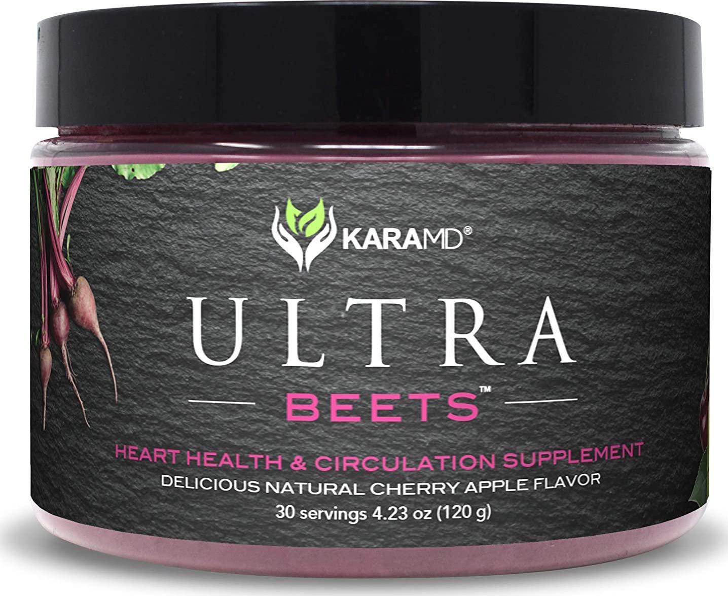 KaraMD UltraBeets | Doctor Formulated Beets Superfood Powder | Natural, Non-GMO, Vegan Nitric Oxide Booster Supplement | Supports Heart Health, Circulation and Energy, 30 Servings