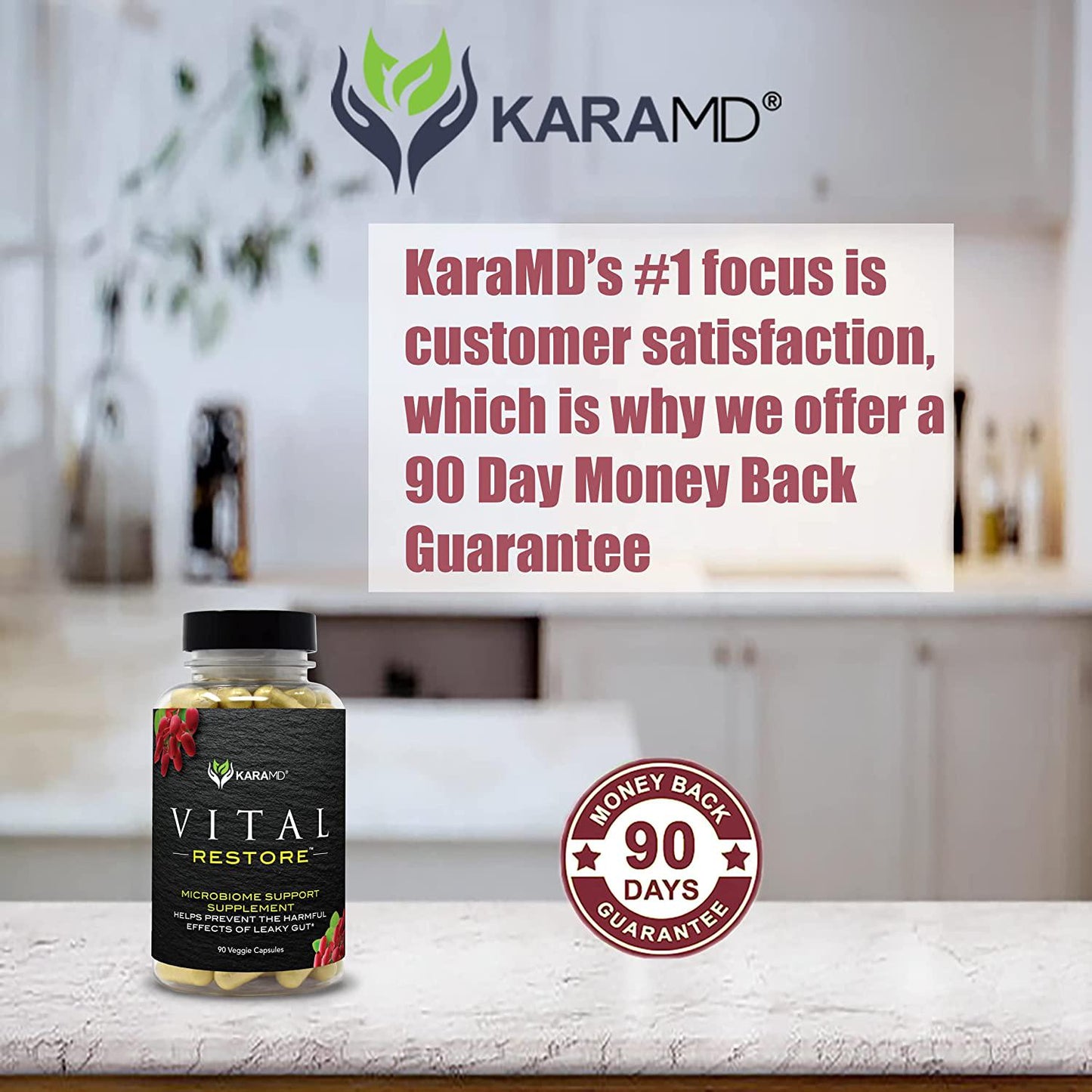 KaraMD Vital Restore | Doctor Formulated Leaky Gut Repair | Gastric and Intestinal Health | Total Restore of Probiotic Enzymes, Energy, Gut Lining | Natural Digestive Supplement, 90 Capsules