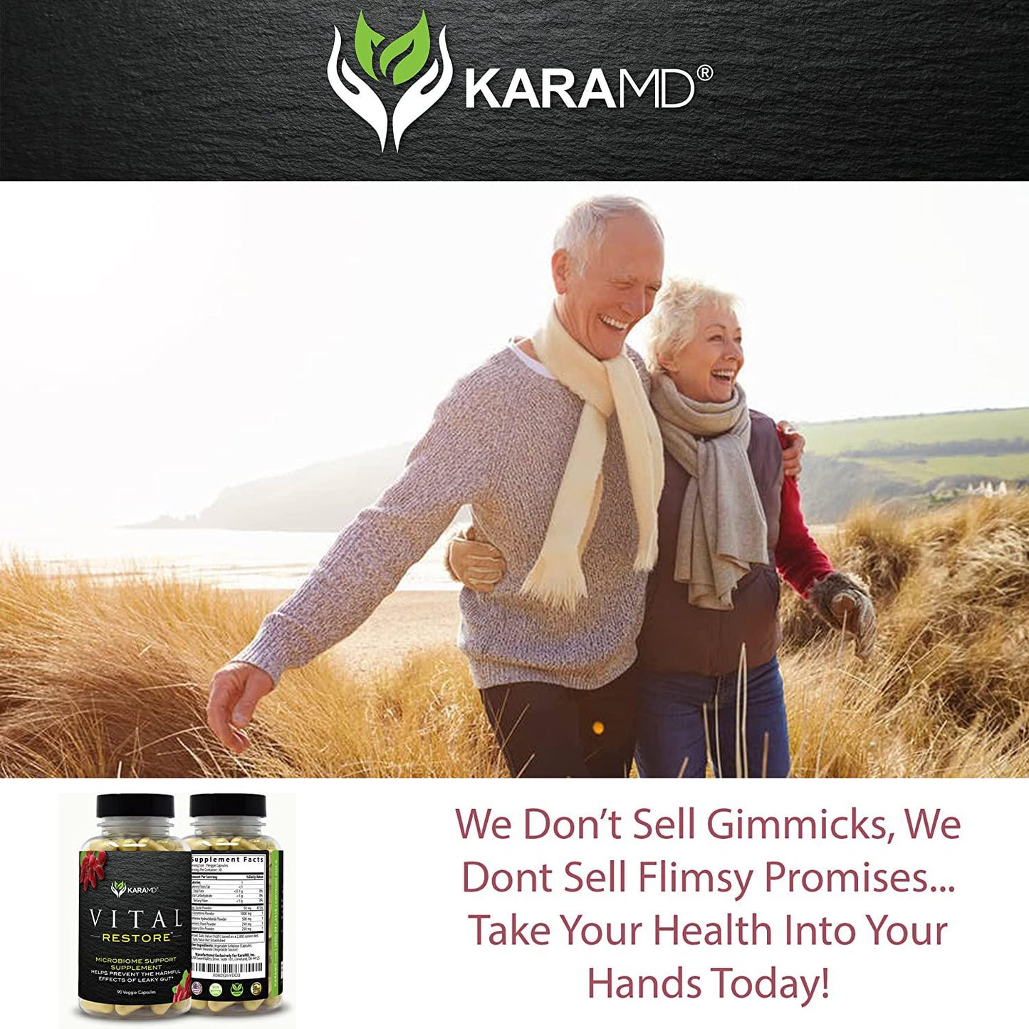 KaraMD Vital Restore | Doctor Formulated Leaky Gut Repair | Gastric and Intestinal Health | Total Restore of Probiotic Enzymes, Energy, Gut Lining | Natural Digestive Supplement, 90 Capsules