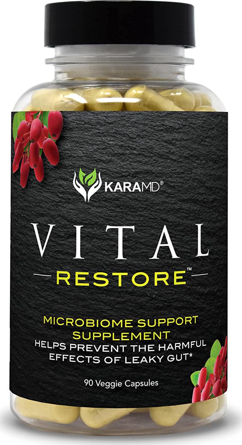 KaraMD Vital Restore | Doctor Formulated Leaky Gut Repair | Gastric and Intestinal Health | Total Restore of Probiotic Enzymes, Energy, Gut Lining | Natural Digestive Supplement, 90 Capsules