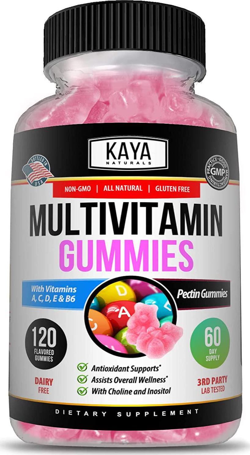Kaya Naturals Adult Multi Vitamin Gummy, 120 Count, Biotin, Vitamin A, C and E, Including Zinc &Vitamin B-12, Folic Acid, Strawberry Flavor (120 Gummies)