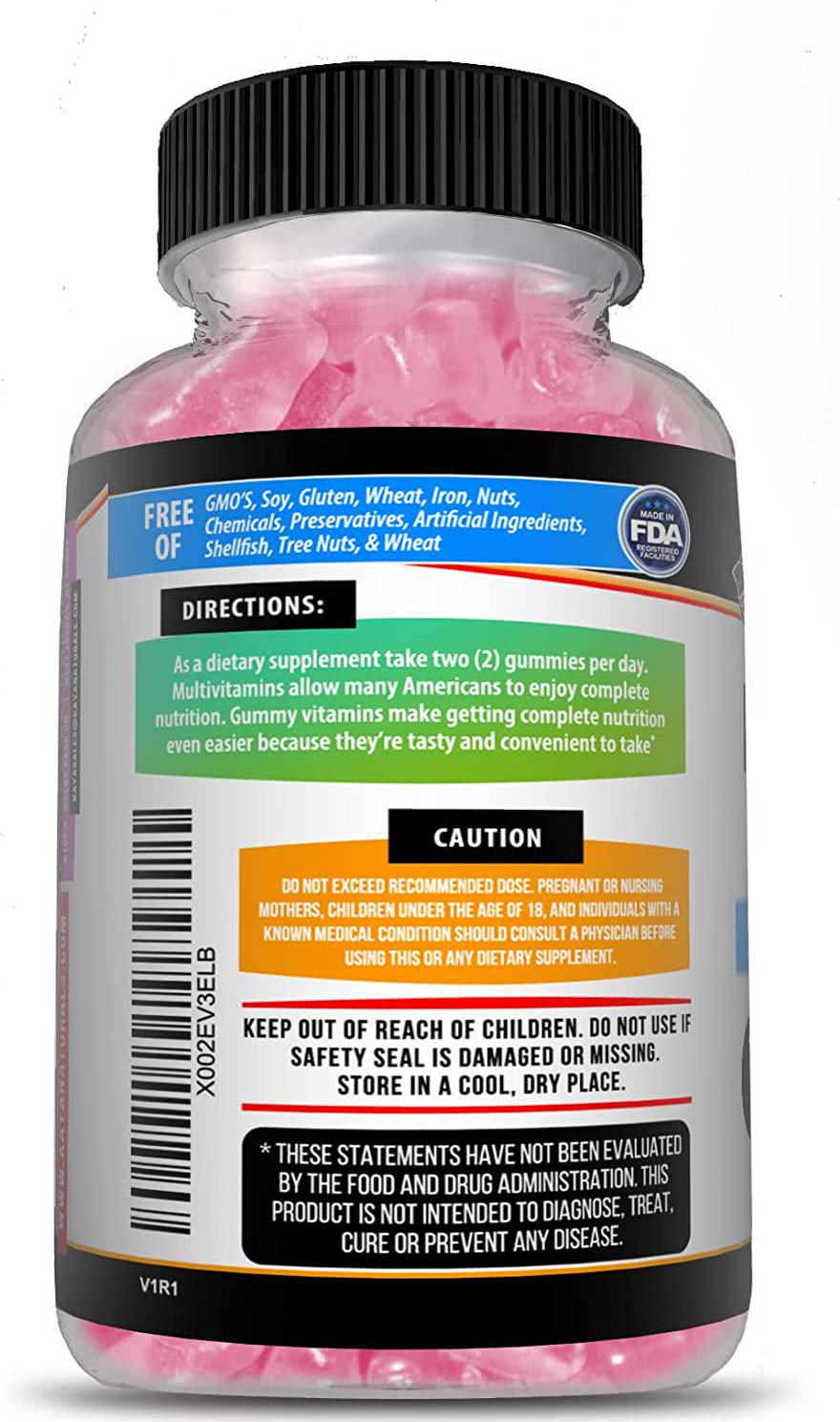 Kaya Naturals Adult Multi Vitamin Gummy, 120 Count, Biotin, Vitamin A, C and E, Including Zinc &Vitamin B-12, Folic Acid, Strawberry Flavor (120 Gummies)
