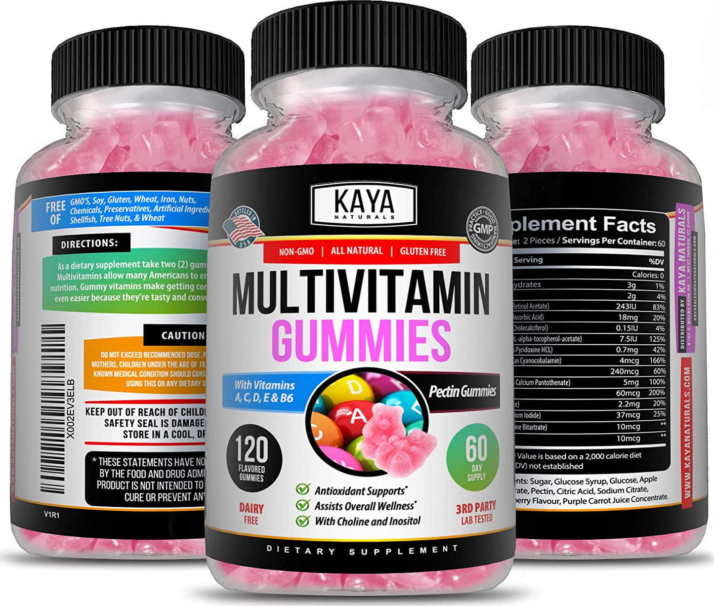 Kaya Naturals Adult Multi Vitamin Gummy, 120 Count, Biotin, Vitamin A, C and E, Including Zinc &Vitamin B-12, Folic Acid, Strawberry Flavor (120 Gummies)
