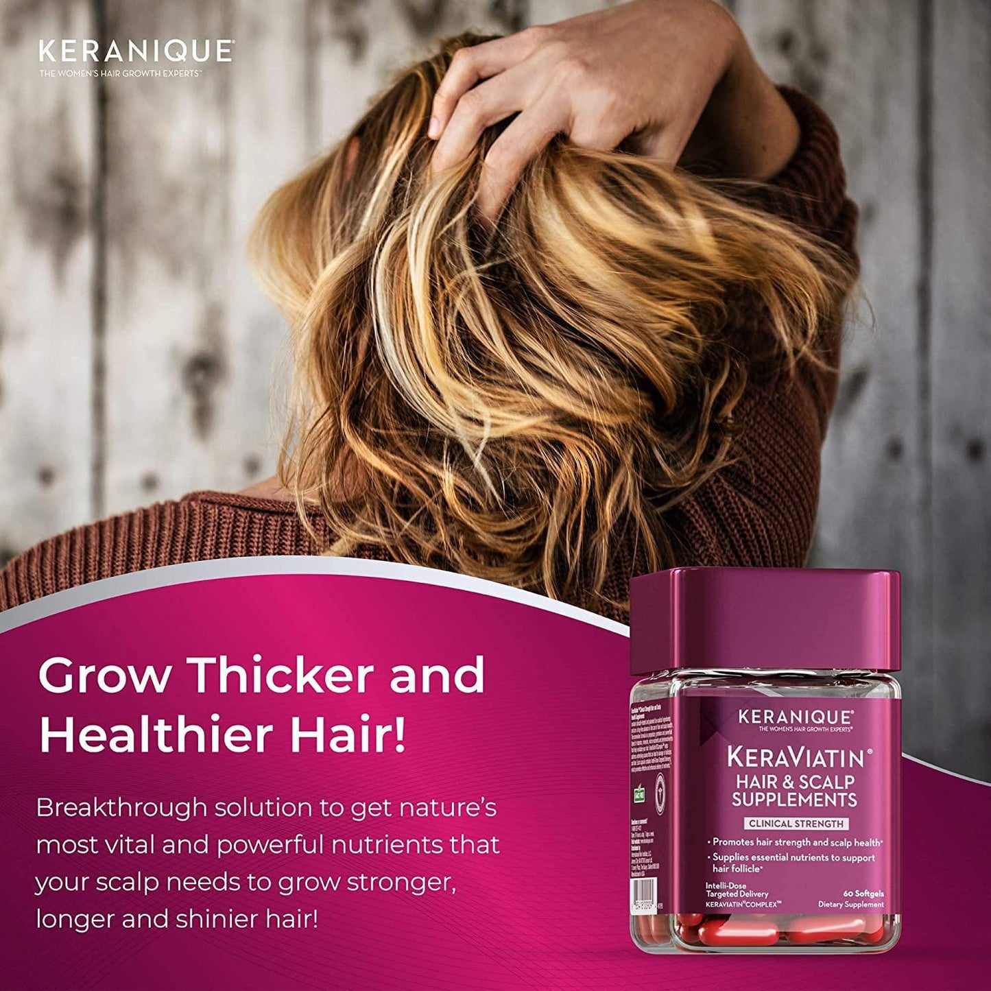 Keranique KeraViatin Hair and Scalp Health Supplement, Clinical Strength, Biotin, Vitamin B, 60 Count Jar (Pack of 2)